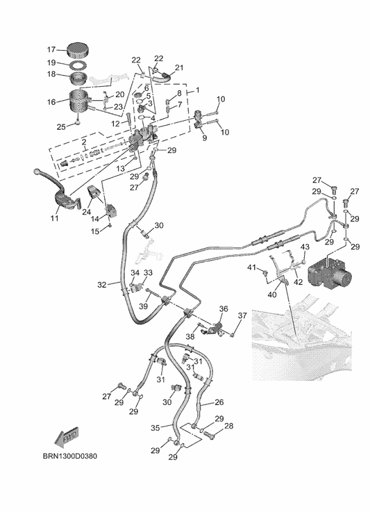 Yamaha 90179-06033 Nut — shown on the Front Master Cylinder parts diagram