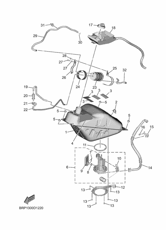 Yamaha B74-F4610-00 Cap Assy — shown on the Fuel Tank parts diagram