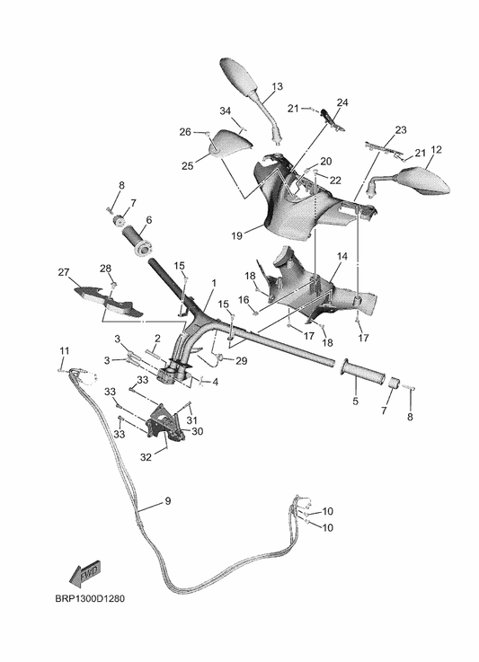 Yamaha B74-F836B-00 Tuning Fork Mark — shown on the Steering Handle & Cable parts diagram