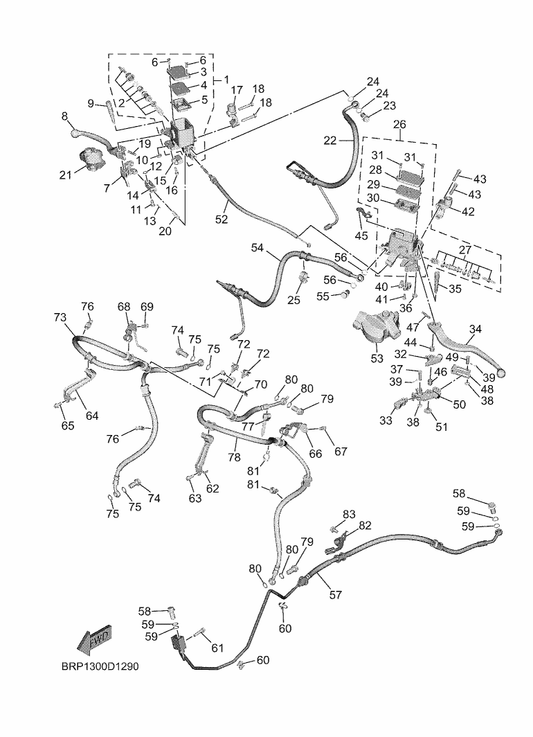 Yamaha 95D02-06012 Bolt, Flange Deep Recess — shown on the Front Master Cylinder parts diagram