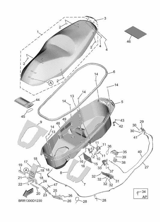 Yamaha BRR-F117B-01 Label, Warning — shown on the Seat parts diagram