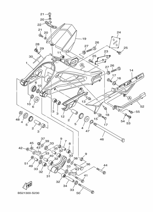 Yamaha 3GB-23448-00 Spacer — shown on the Rear Arm parts diagram