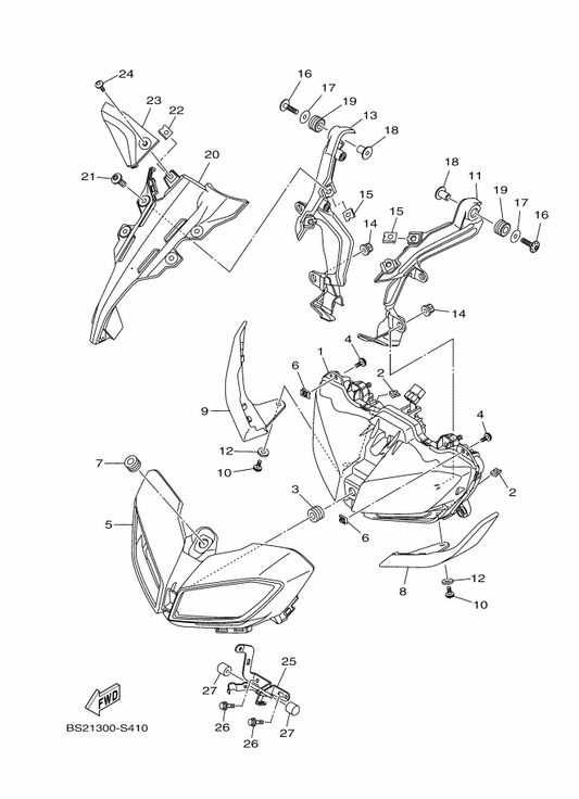 Yamaha 90183-061A4 Nut, Spring — shown on the Headlight parts diagram