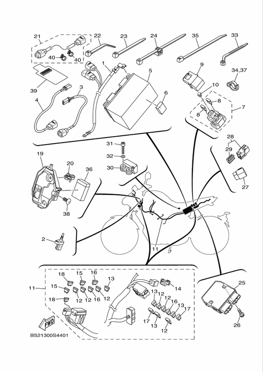 Yamaha BS2-82116-00 Wire, Minus Lead — shown on the Electrical 1 parts diagram