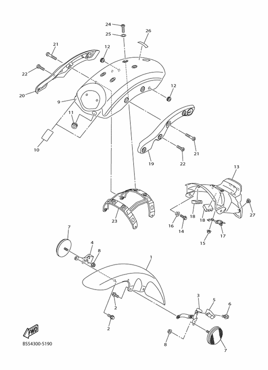 Yamaha BS5-21588-00 Stay 2 — shown on the Fender parts diagram