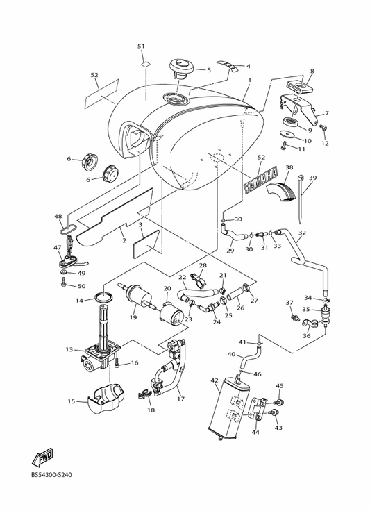 Yamaha BP6-24183-00 Damper, Locating 3 — shown on the Fuel Tank parts diagram