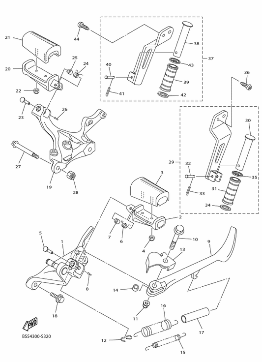 Yamaha 90508-18054 Spring, Torsion — shown on the Stand & Footrest parts diagram