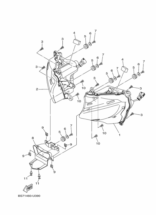 Yamaha 90520-20825 Damper, Plate — shown on the Headlight parts diagram
