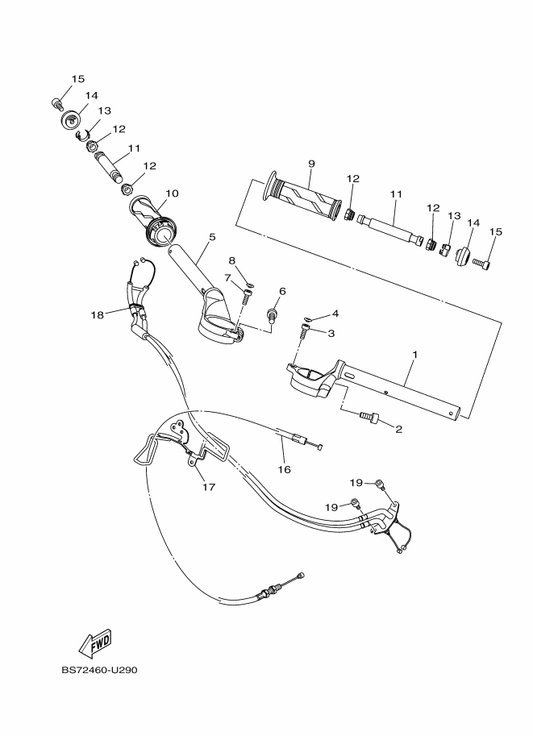 Yamaha B6P-F6301-01 Throttle Cable Assy — shown on the Steering Handle & Cable parts diagram