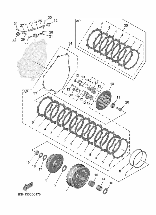 Yamaha 90119-06263 Bolt, With Washer — shown on the Clutch parts diagram
