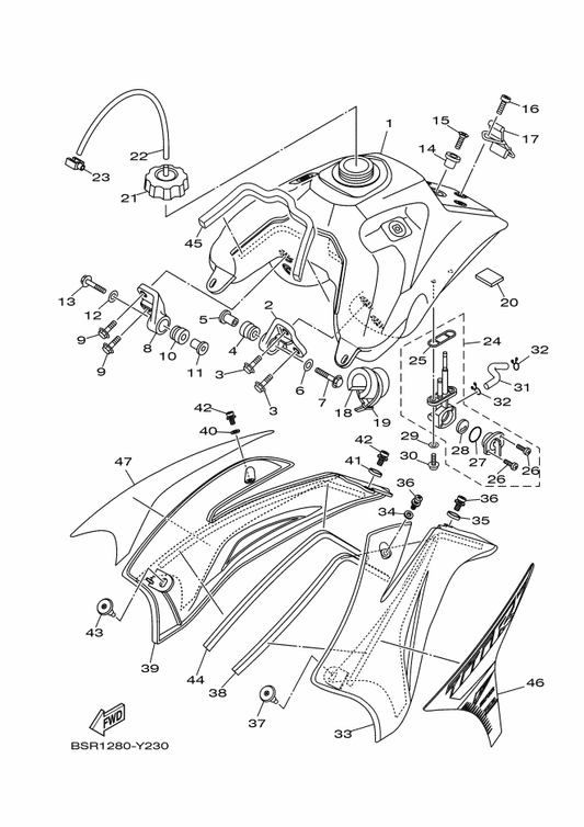 Yamaha 4X8-24500-10 Fuel Cock Assy 1 — shown on the Fuel Tank parts diagram