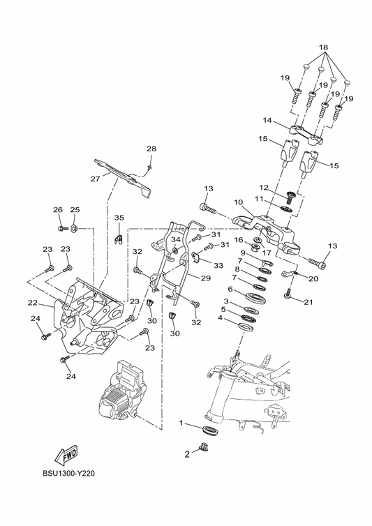 Yamaha 5D7-F3441-00 Holder, Handle Upper — shown on the Steering parts diagram