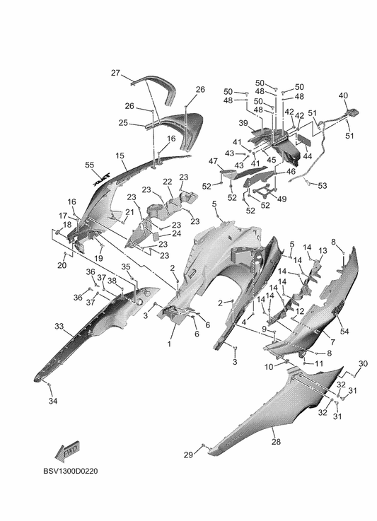 Yamaha BBW-21711-00-P0 Cover, Side 1 — shown on the Side Cover parts diagram