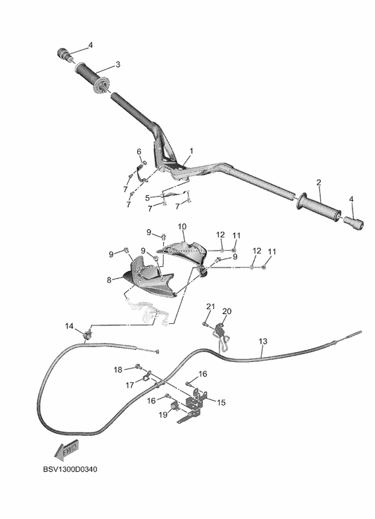Yamaha BBV-26240-00 Grip Assy — shown on the Steering Handle & Cable parts diagram