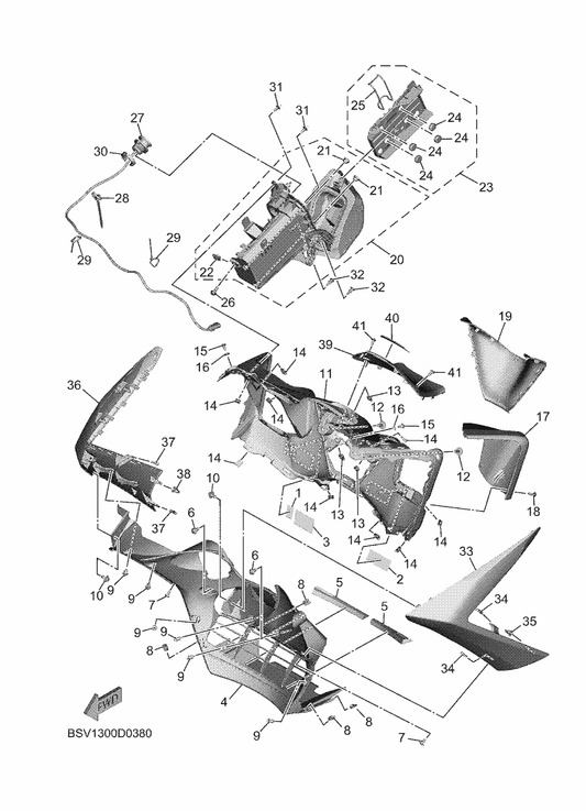 Yamaha BBW-283J3-00 Smart Phone Holder Assy. — shown on the Leg Shield parts diagram