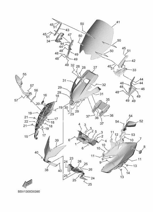 Yamaha BSW-28377-00-P1 Cowling — shown on the Windshield parts diagram