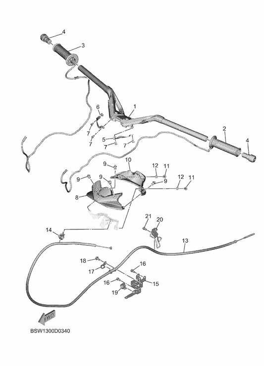 Yamaha BSW-82960-00 Grip, Warmer — shown on the Steering Handle & Cable parts diagram