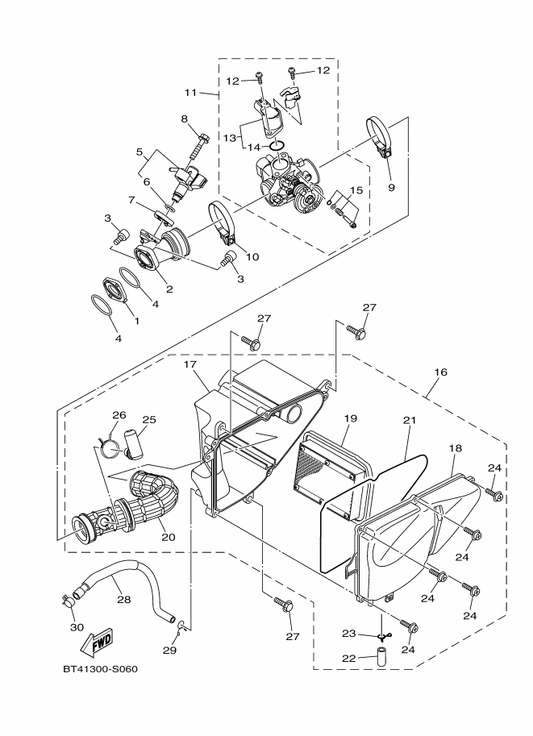 Yamaha 1ST-14216-00 . Screw — shown on the Intake parts diagram