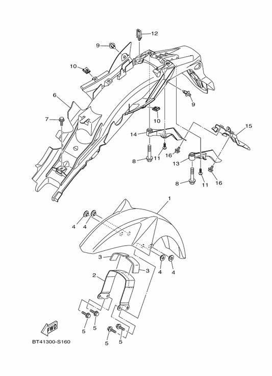 Yamaha BT4-F1614-00 Stay, Fender 2 — shown on the Fender parts diagram