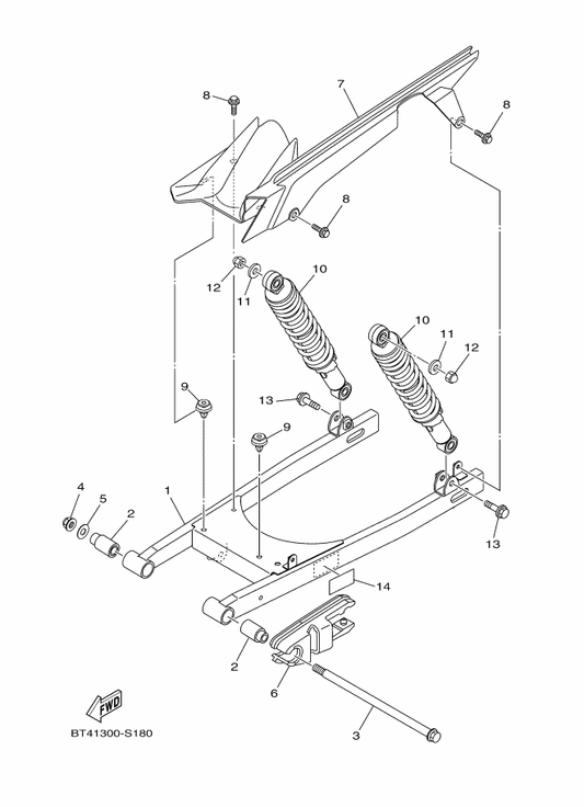 Yamaha BT4-F1668-00 Label, Tire — shown on the Rear Arm & Suspension parts diagram