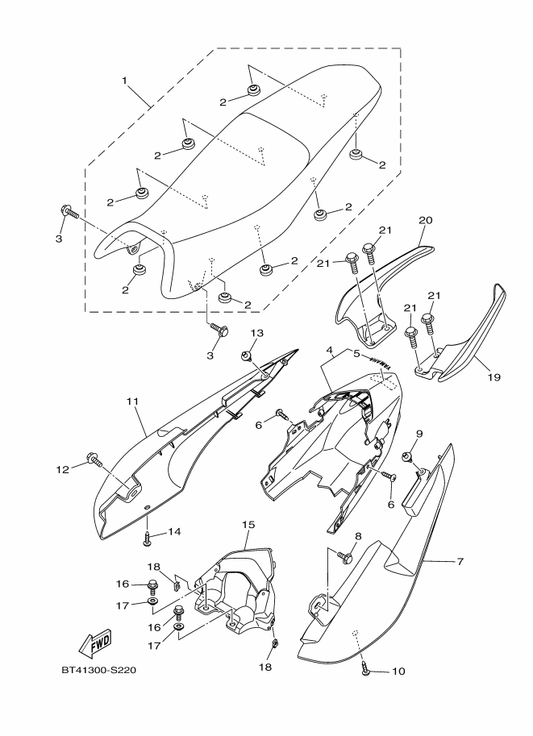 Yamaha 2SB-F471K-00-P4 Cover, Tail 1 — shown on the Seat parts diagram