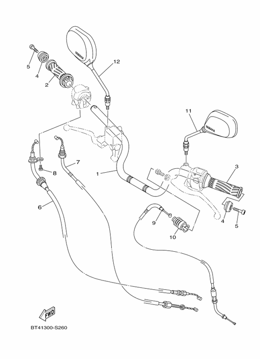 Yamaha BT4-F6312-00 Cable, Throttle 2 — shown on the Steering Handle & Cable parts diagram