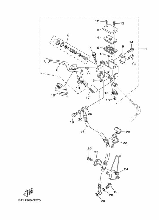 Yamaha 90401-10811 Bolt, Union — shown on the Front Master Cylinder parts diagram