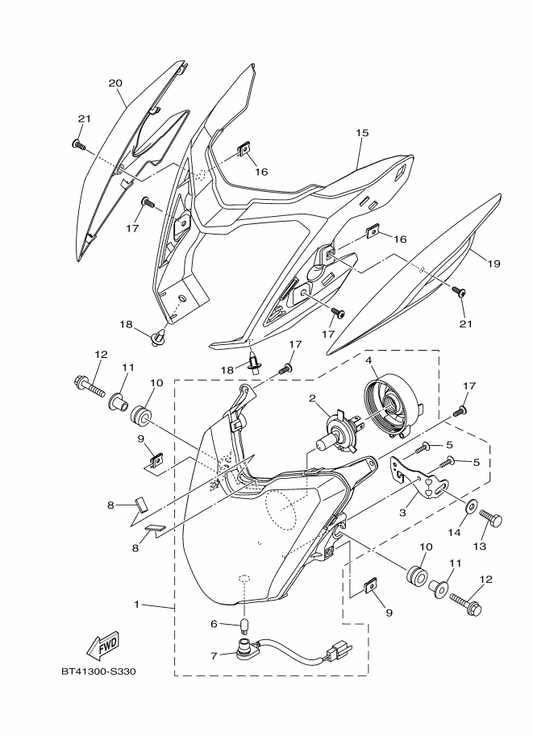 Yamaha 90520-02830 Damper, Plate — shown on the Headlight parts diagram