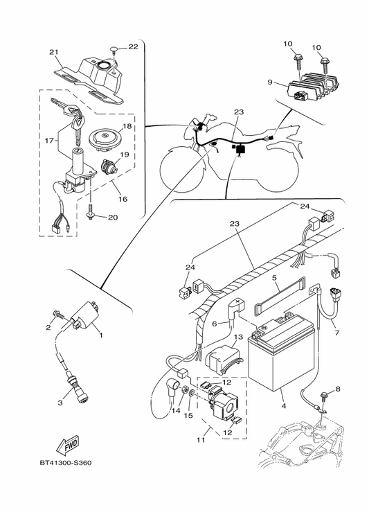 Yamaha 2SB-H2116-00 Wire, Minus Lead — shown on the Electrical 1 parts diagram