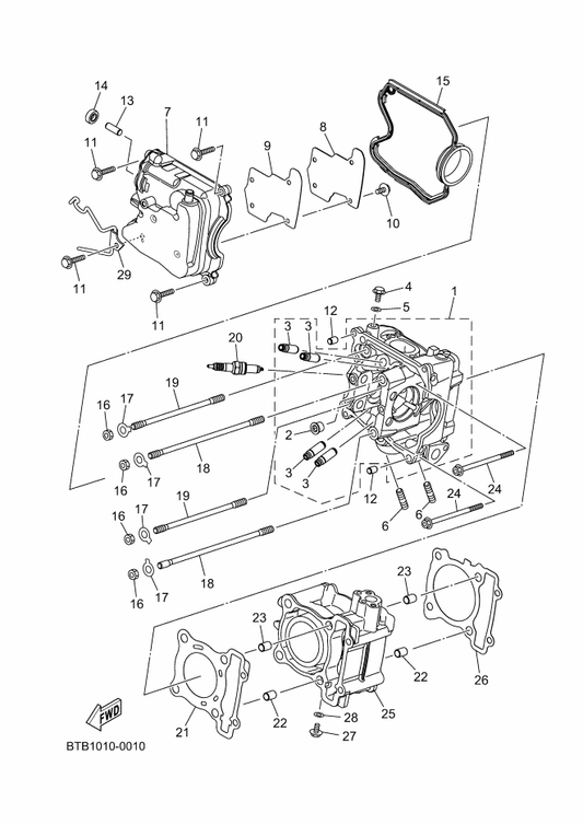 Yamaha BTB-E2491-00 Clamp 1 — shown on the Cylinder parts diagram