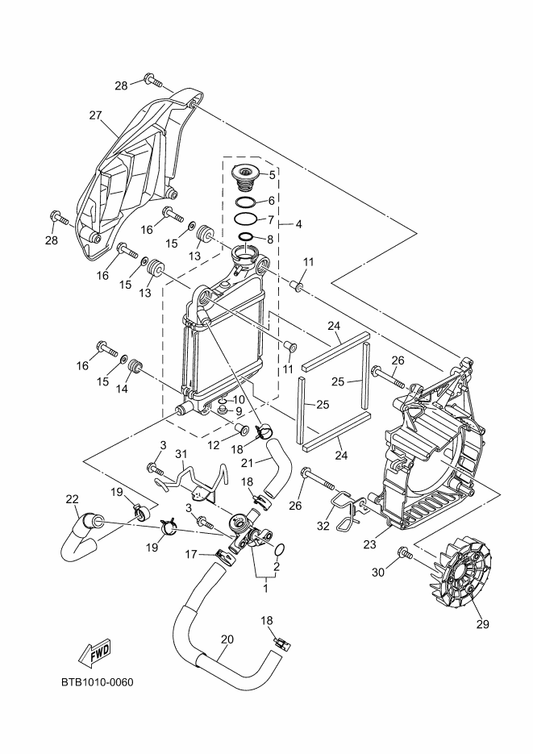 Yamaha BLS-E2482-00 Pipe 2 — shown on the Radiator & Hose parts diagram