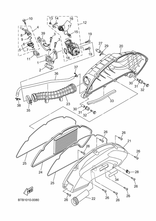 Yamaha BLS-E441K-00 Emblem — shown on the Intake parts diagram