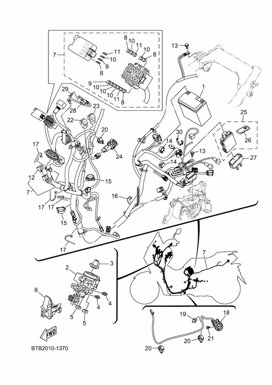 Yamaha BLS-H2151-60 . Fuse (30A) — shown on the Electrical 1 parts diagram
