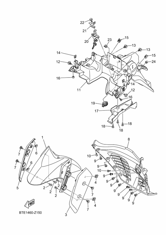 Yamaha BLS-F1514-00-P3 Stay, Fender 2 — shown on the Fender parts diagram