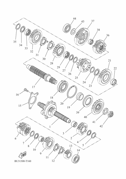 Yamaha BU3-E7251-00 Gear, 5Th Wheel — shown on the Transmission parts diagram