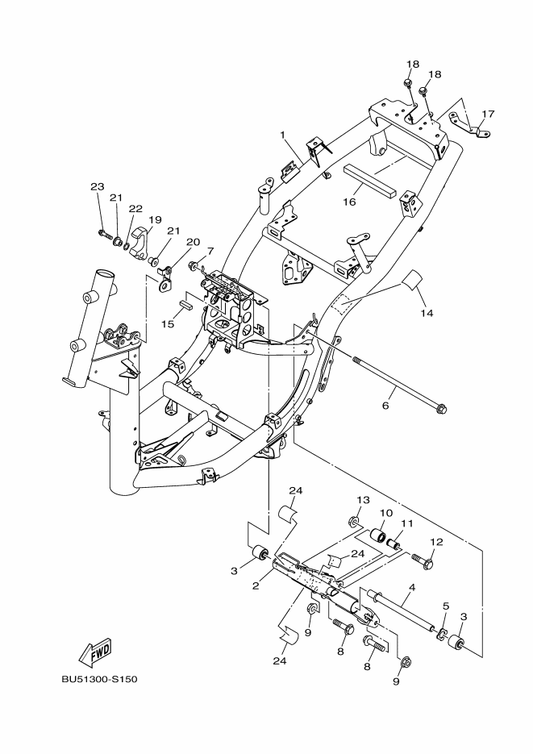 Yamaha 5VV-F2123-00 Bush 1 — shown on the Frame parts diagram