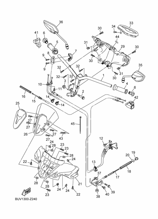 Yamaha 90185-10804 Nut, Self-Locking — shown on the Steering Handle & Cable parts diagram