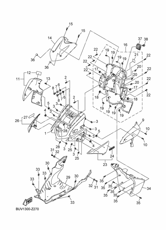 Yamaha B2U-XF8AB-40-P0 Plate,1 Sub Assy. — shown on the Leg Shield parts diagram