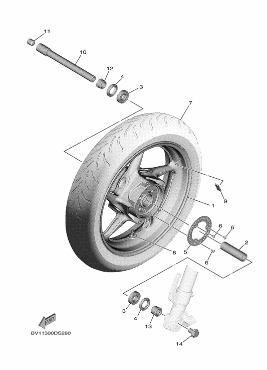 Yamaha 2PW-25168-00-8L Cast Wheel, Front — shown on the Front Wheel parts diagram