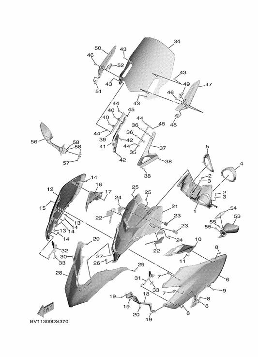 Yamaha BC3-22865-01-P2 Cover, Front — shown on the Windshield parts diagram