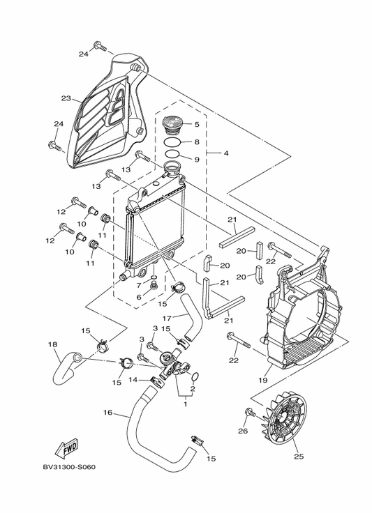 Yamaha 90520-10827 Damper, Plate — shown on the Radiator & Hose parts diagram