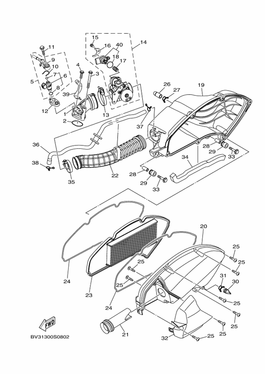 Yamaha 2DP-E4435-00 Grommet — shown on the Intake parts diagram