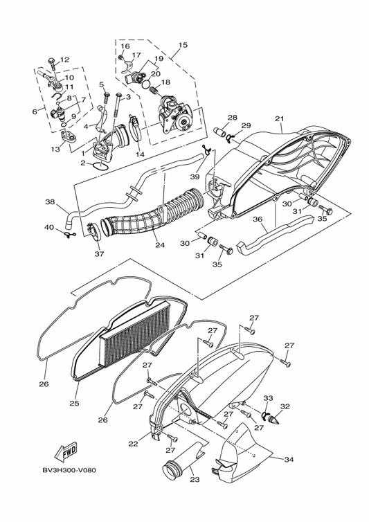 Yamaha BB8-E3770-10 Injector Assy — shown on the Intake parts diagram