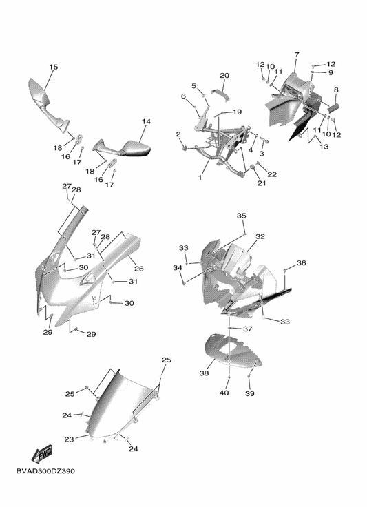 Yamaha BEB-28361-00-P0 Plate, Front — shown on the Cowling 1 parts diagram
