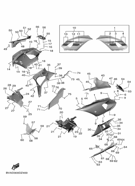 Yamaha BEB-W283U-40-P0 Panel Assy 1 — shown on the Cowling 2 parts diagram