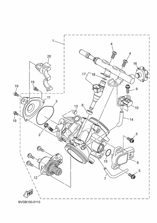 Yamaha B16-14293-00 . Cover 1 — shown on the Throttle Body Assy 1 parts diagram