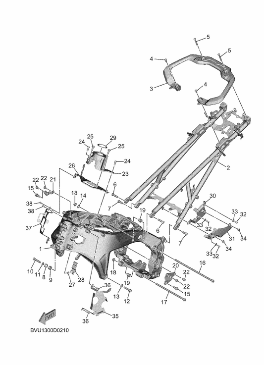Yamaha 90105-10437 Bolt, Flange — shown on the Frame parts diagram