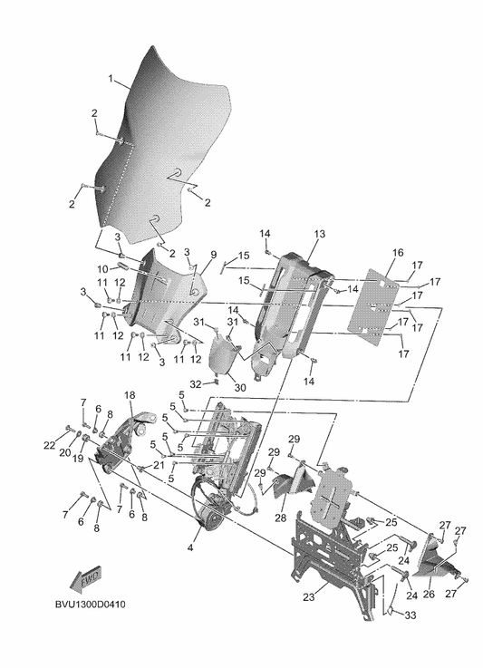 Yamaha 90480-13001 . Grommet — shown on the Windshield parts diagram