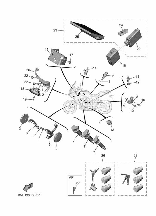 Yamaha BVU-86265-00 . Receiver Complete — shown on the Electrical 2 parts diagram