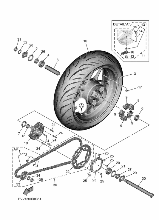 Yamaha 90201-25027 Washer, Plate — shown on the Rear Wheel parts diagram